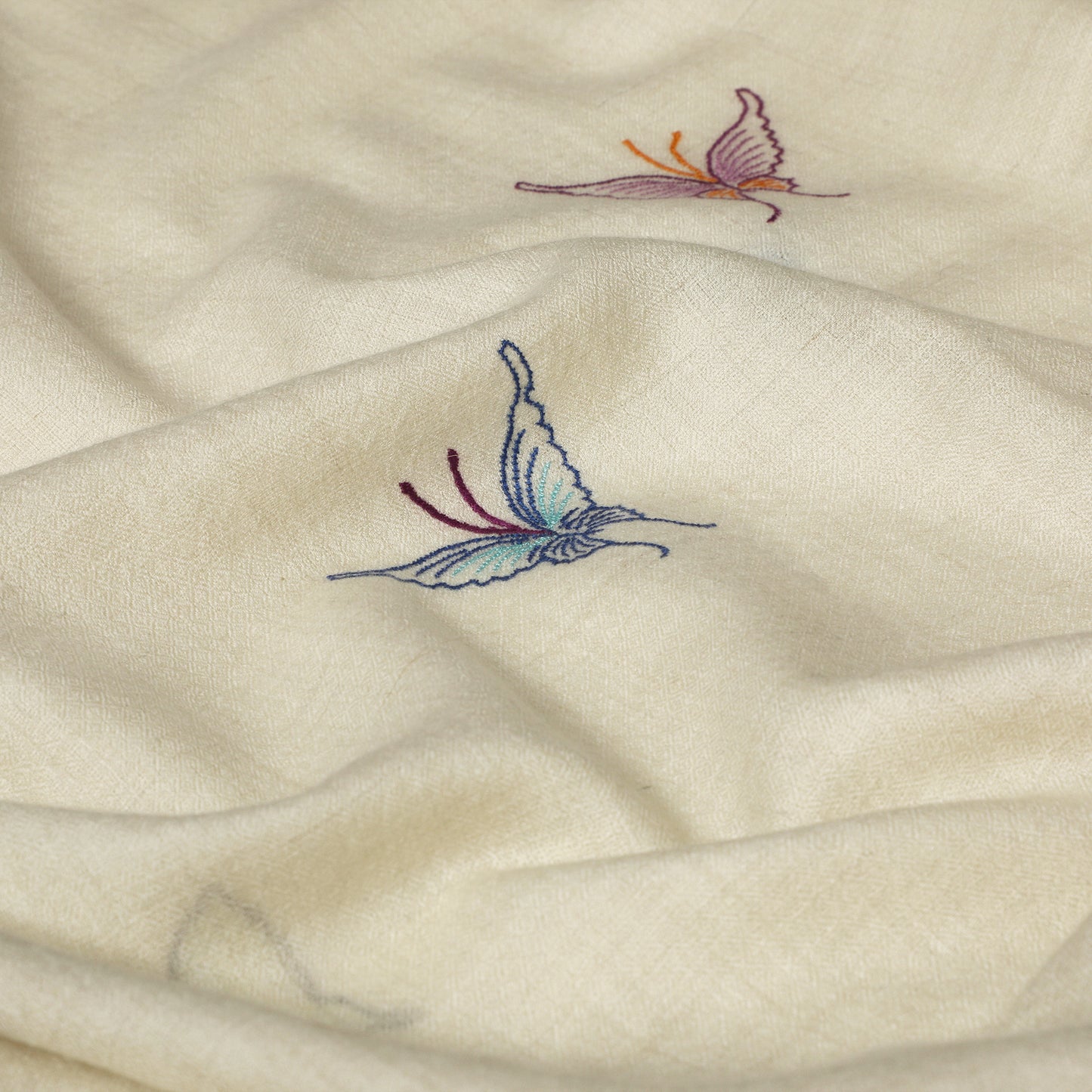 Minimal Butterfly Embroidered Ivory Vibrant Shawl