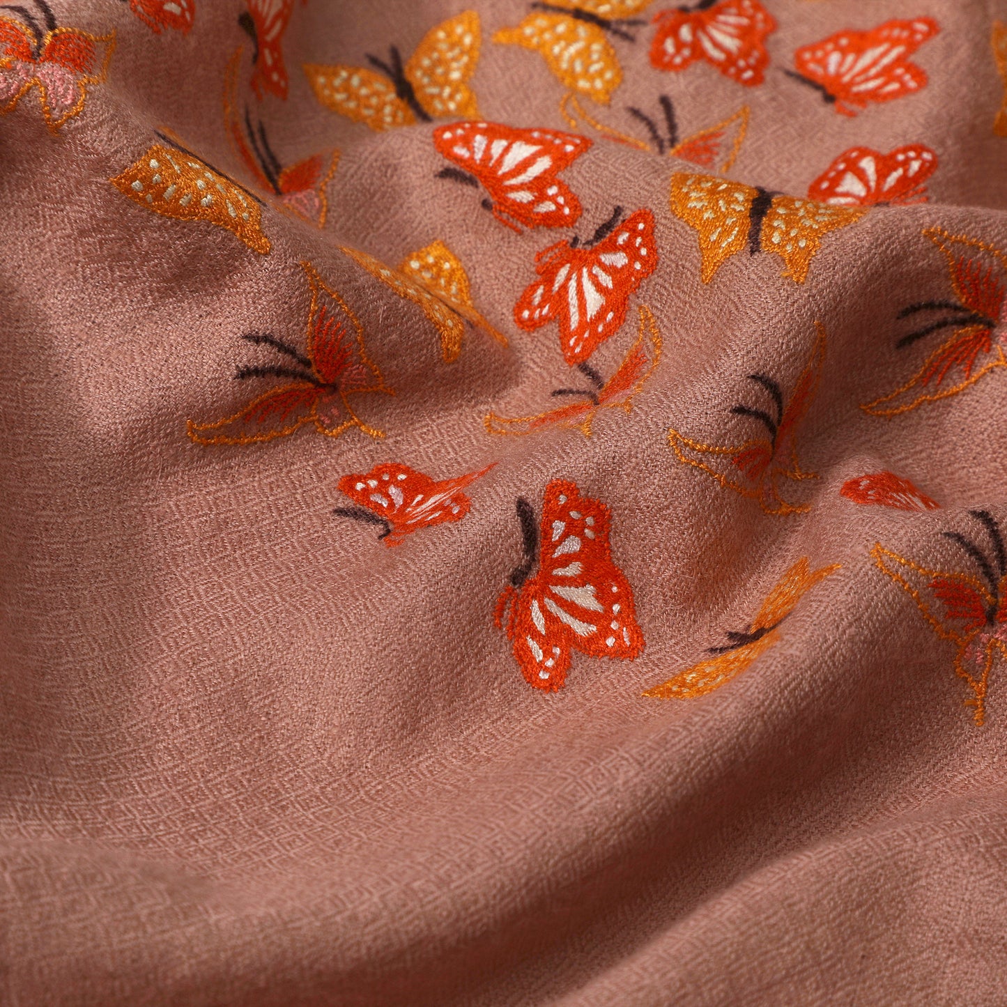 Butterfly to Butterfly Embroidered Old Rose & Orange Shawl