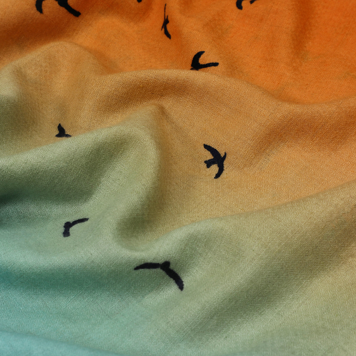 Highend Birds Embroidered Turquoise & Orange Shawl