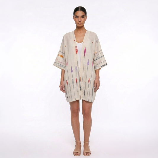 Jamdani Dew White Cotton Robe