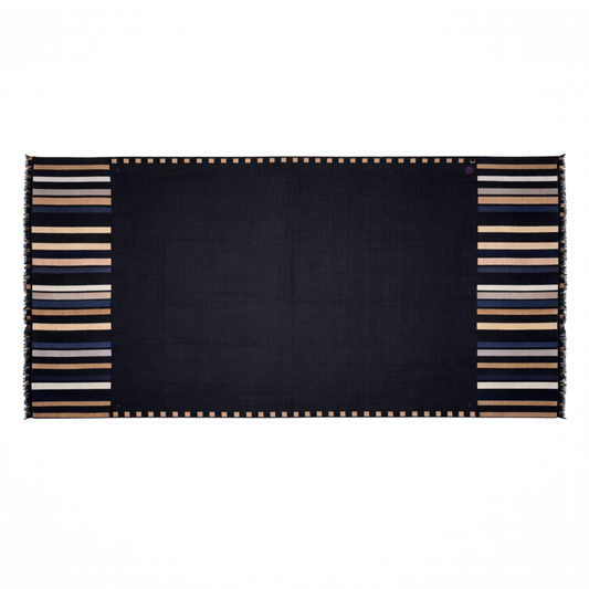Fringes Dark Brown with Light Brown, Light Grey and Dark Blue Embroidery Shawl