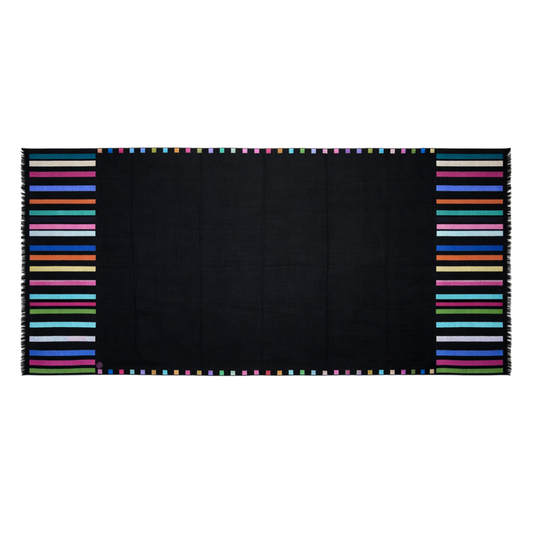 Fringes Black with Multicoloured Embroidery Shawl
