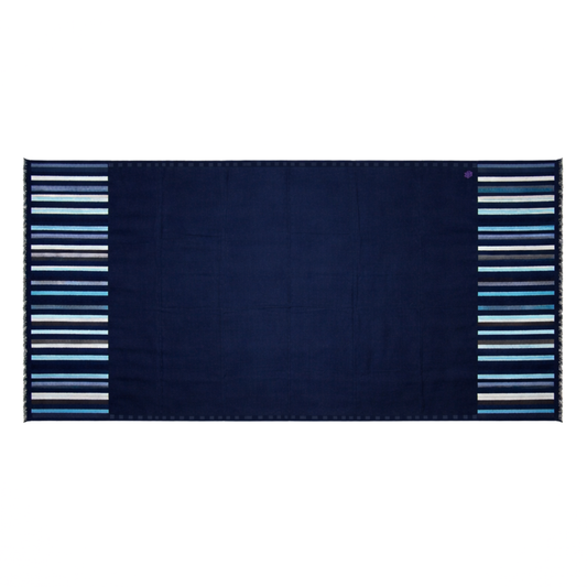 Fringes Navy Blue with Light Grey and Dark Brown Embroideries Shawl