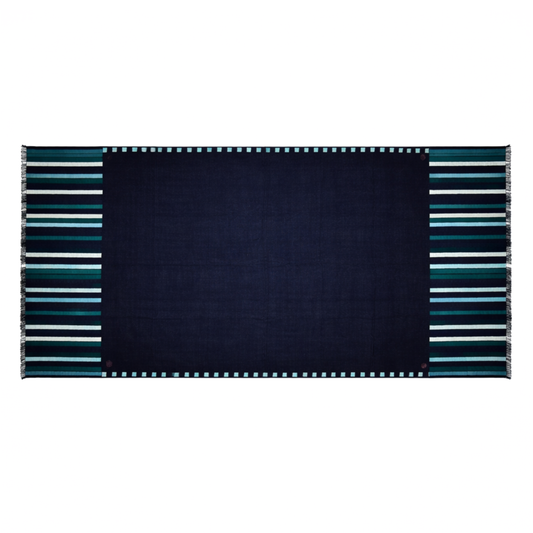 Fringes Navy Blue with Green and Blue Embroideries Stole