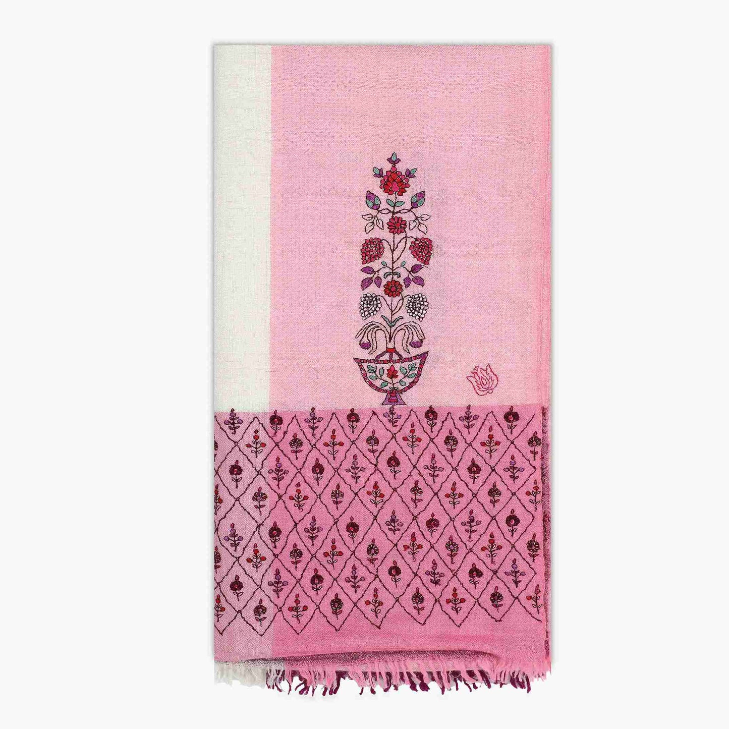 Art Deco Ivory Pink Purple Vase Shawl