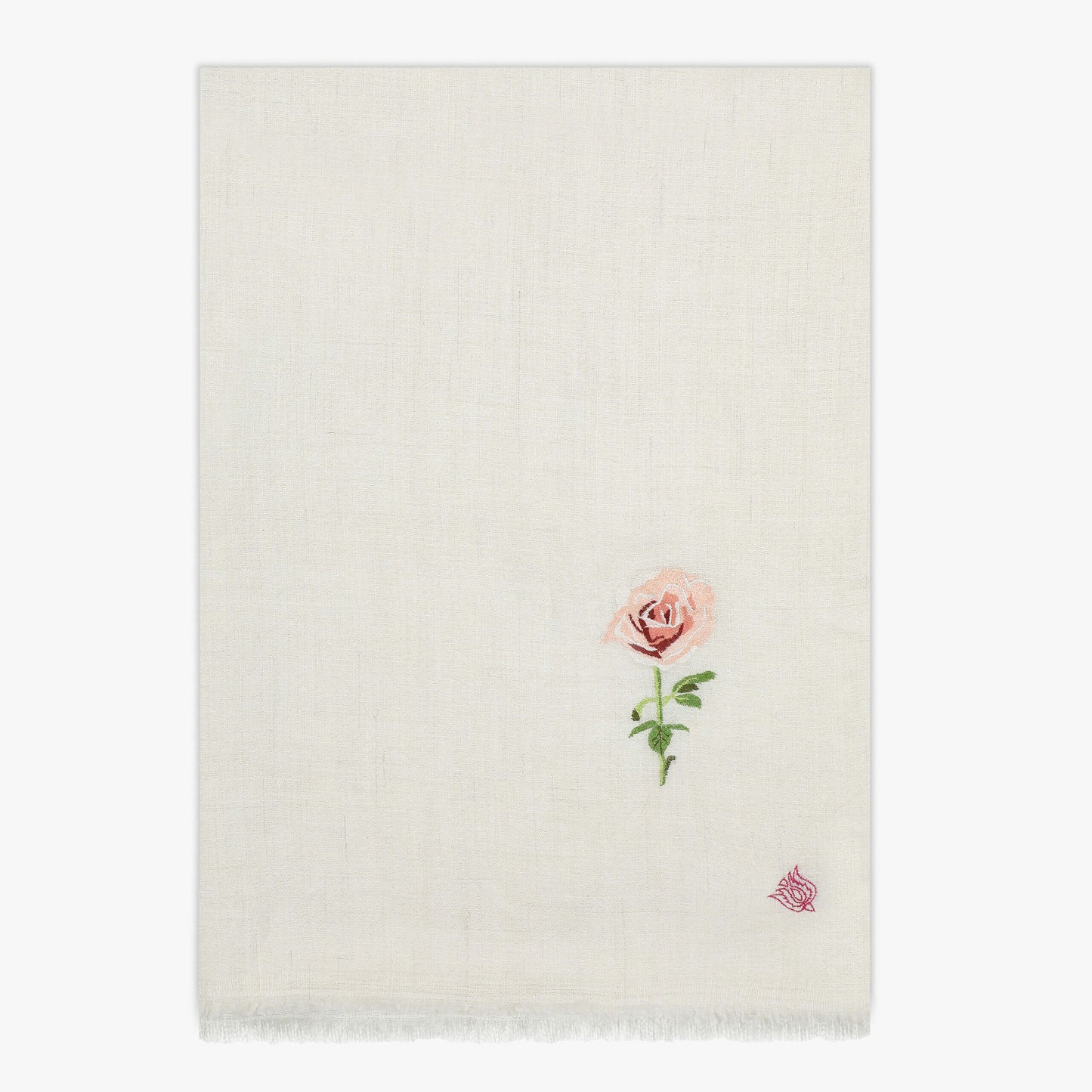 Minimal Embroidery Ivory Rose Stole