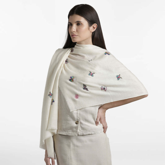 Minimal Butterfly Ivory Psychedelic Butidar Stole