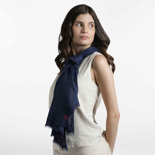 Zari Navy Blue with Gold Thread Stole