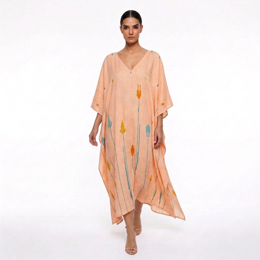 Jamdani Blush Pink Cotton Kaftan