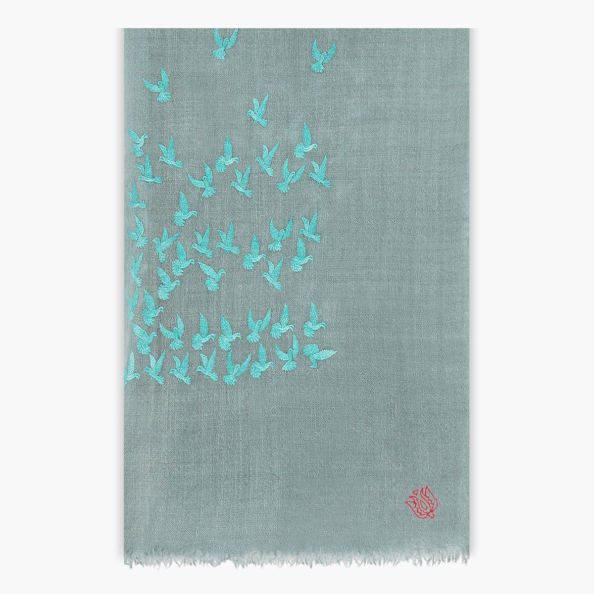 Highend Doves Embroidered Peace & Hope Mint Shawl