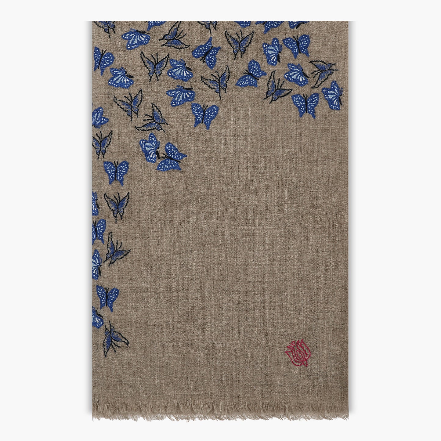 Butterfly to Butterfly Embroidered Natural & Blue Shawl