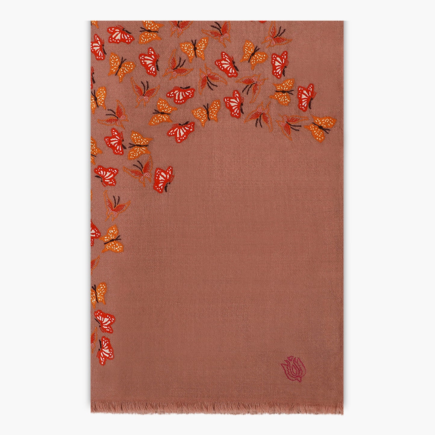 Butterfly to Butterfly Embroidered Old Rose & Orange Shawl